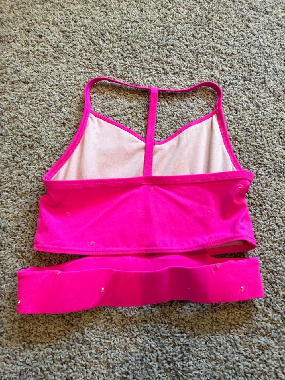 Dance Costume: Hot Pink Dance Crop Top and Cream Wide-Leg Pants Set - Picture 4 of 6